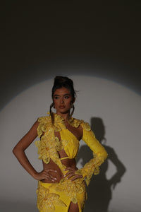 The ARIANNA 3D Flower Sequin Maxi Dress in Yellow
