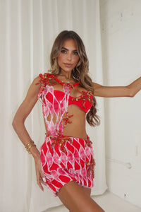 The CALISTA Bodysuit and Skirt with Starfish Appliqués