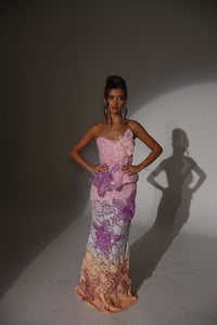 The DAPHNE Beaded Ombre Lace Dress with 3D Flowers
