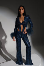 Load image into Gallery viewer, The CELESTE Sequin Bodysuit and Trousers with Luce Jewels and Feather Cuffs