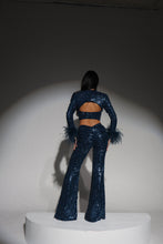 Load image into Gallery viewer, The CELESTE Sequin Bodysuit and Trousers with Luce Jewels and Feather Cuffs