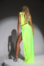 Load image into Gallery viewer, The BELLA Maxi Dress with Sequin Skirt/ Statement Pins and High Split