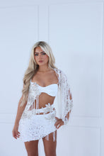 Load image into Gallery viewer, The BLOOME Dress with Sleeve - Sequin, Diamond Embellishments and Beaded Tassles (White/Silver)