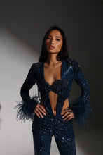 Load image into Gallery viewer, The CELESTE Sequin Bodysuit and Trousers with Luce Jewels and Feather Cuffs