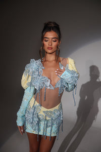 The LAURELL Beaded Lace Co-Ord with 3D Flowers and Chain details