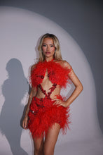 Load image into Gallery viewer, The FLORRIE Dress with Feathers (Red)