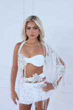 Load image into Gallery viewer, The BLOOME Dress with Sleeve - Sequin, Diamond Embellishments and Beaded Tassles (White/Silver)