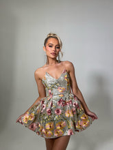 Load image into Gallery viewer, The KEONI Dress in Silver / Floral Sequin