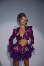 Load image into Gallery viewer, The EYES ON ME Cropped Blazer and Skirt with Feathers