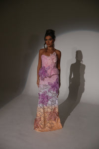 The DAPHNE Beaded Ombre Lace Dress with 3D Flowers