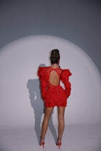 Load image into Gallery viewer, The DAHLIA Puffed Sleeve Bodysuit and Skirt with Diamond Details (Red)