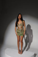 Load image into Gallery viewer, The JENNIFER Dress in Beaded Green Sequin with Luxe Gold Jewels and Draped Beaded Tassels