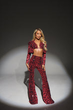 Load image into Gallery viewer, The VALENCIA Cropped Blazer, Bikini Top and Trousers in Red Leopard Sequin