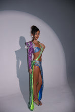 Load image into Gallery viewer, The ALICIA Dress with Split Leg Maxi Skirt in Multicolour Snake Print Sequin with Diamonte Snake Appliqués (Knicker Included)