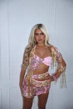 Load image into Gallery viewer, The BLOOME Dress with Sleeve - Sequin, Diamond Embellishments and Beaded Tassles (Pink/Gold)