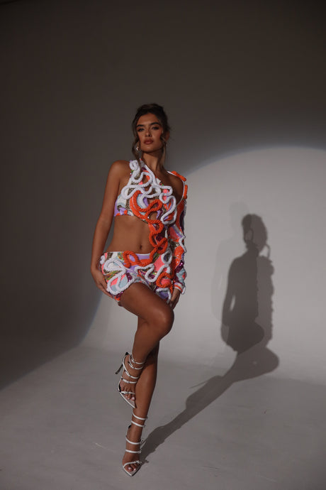 The NISSA Beaded Sequin Dress with Rope detail