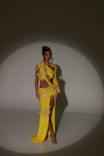 Load image into Gallery viewer, The ARIANNA 3D Flower Sequin Maxi Dress in Yellow