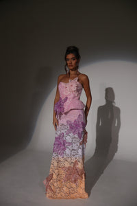 The DAPHNE Beaded Ombre Lace Dress with 3D Flowers