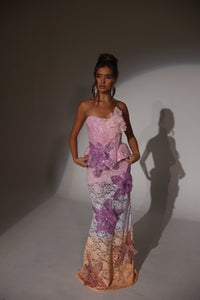The DAPHNE Beaded Ombre Lace Dress with 3D Flowers