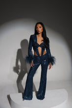 Load image into Gallery viewer, The CELESTE Sequin Bodysuit and Trousers with Luce Jewels and Feather Cuffs