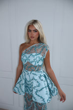 Load image into Gallery viewer, The PENELOPE Maxi Dress and Peplum Belt - Blue Sequin Lace