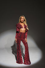 Load image into Gallery viewer, The VALENCIA Cropped Blazer, Bikini Top and Trousers in Red Leopard Sequin