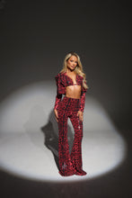 Load image into Gallery viewer, The VALENCIA Cropped Blazer, Bikini Top and Trousers in Red Leopard Sequin