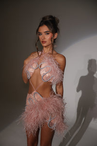 The FLORRIE Beaded Dress with Feather and Rope Details