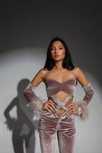 Load image into Gallery viewer, The EMILIA Jumpsuit with Feather Cuffs Sleeves and Luxe details