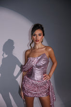 Load image into Gallery viewer, The DARCIE Drape Dress in Baby Pink Glitter/ Beaded Tassel Sequin