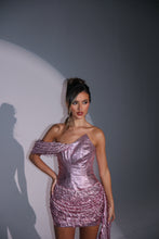Load image into Gallery viewer, The DARCIE Drape Dress in Baby Pink Glitter/ Beaded Tassel Sequin