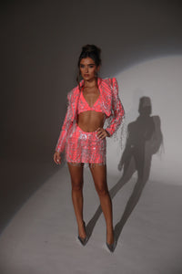 The COSETTE Beaded Tassel Blazer, Skirt and Bikini Top