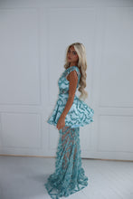 Load image into Gallery viewer, The PENELOPE Maxi Dress and Peplum Belt - Blue Sequin Lace