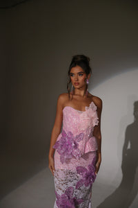 The DAPHNE Beaded Ombre Lace Dress with 3D Flowers