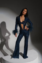 Load image into Gallery viewer, The CELESTE Sequin Bodysuit and Trousers with Luce Jewels and Feather Cuffs