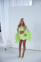 Load image into Gallery viewer, The FLORINE Top and Shorts with Feather Details - Beaded Lime Lace