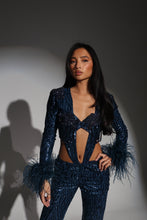 Load image into Gallery viewer, The CELESTE Sequin Bodysuit and Trousers with Luce Jewels and Feather Cuffs