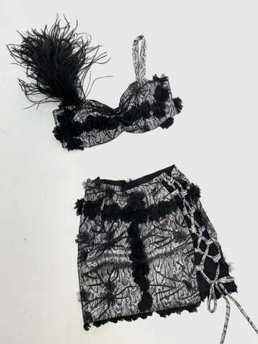 PROMOTION CO-ORD - BLACK 3D FLOWER WITH METALLIC SNAKE