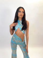 Load image into Gallery viewer, MIA WRAP TOP (BLUE/GOLD FOIL)