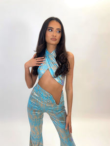 MIA WRAP TOP (BLUE/GOLD FOIL)