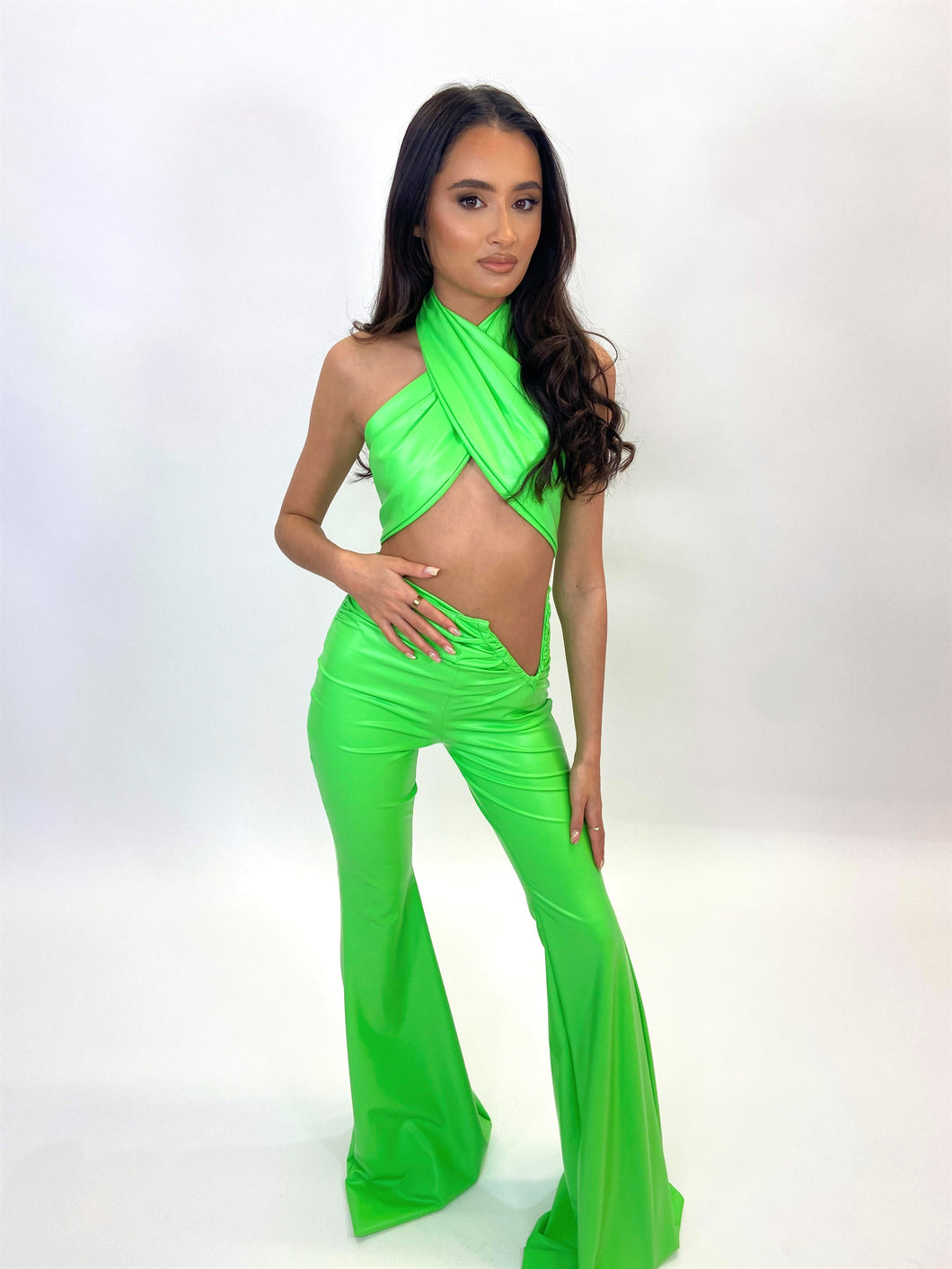 MIA WRAP TOP (FAUX LEATHER GREEN)