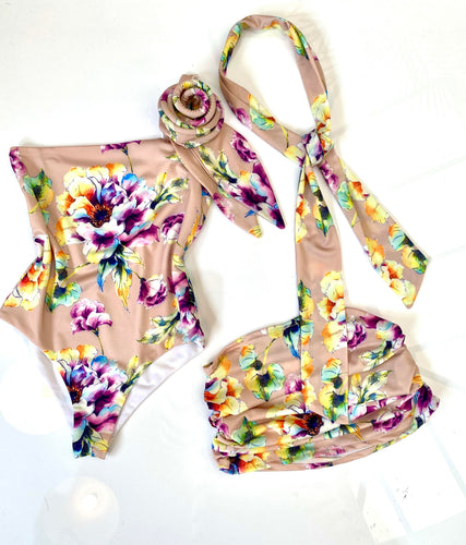 PROMOTION SWIMSUIT, SKIRT AND HEADBAND - NUDE FLORAL